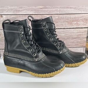 L.L. Bean Duck Boots Black Leather Beanboots Unlined